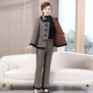 宽松洋气棉衣套装 妈妈冬装 冬季 两件套中老年女装 加绒加厚棉袄棉裤