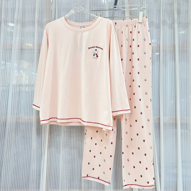 佰伦世家春秋季新款针织棉睡衣女士套装甜美卡通长袖莱赛尔家居服