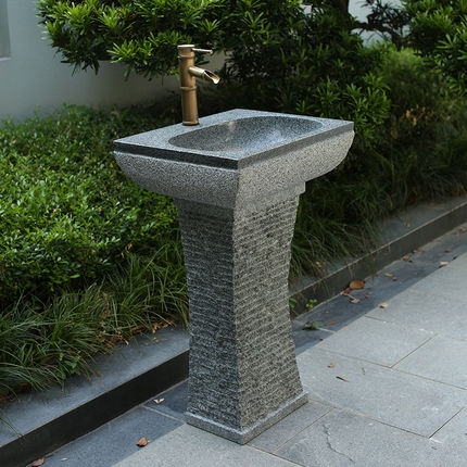 室外复古落地式整石一体大理石洗手池庭院花园花岗岩立柱盆洗手盆