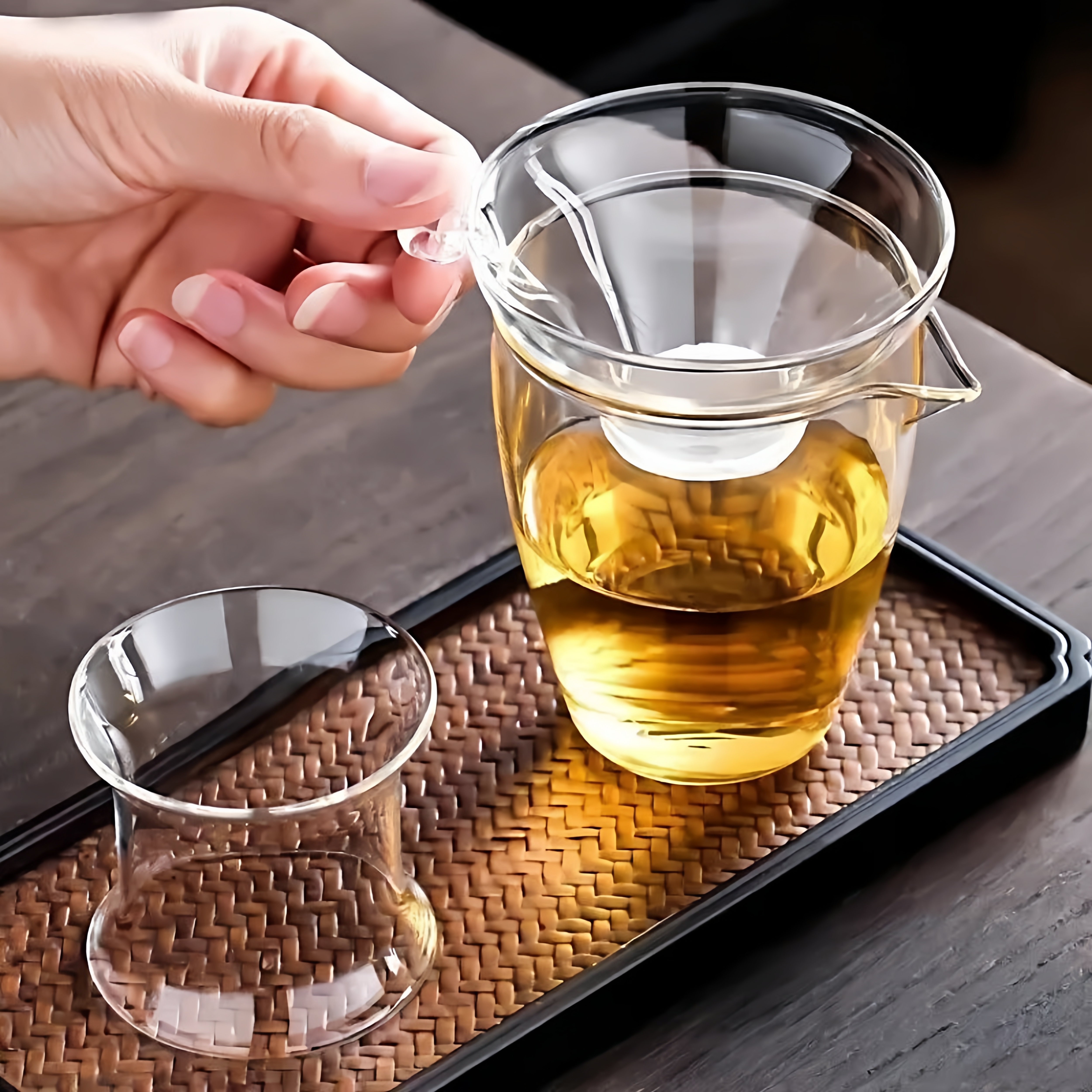 透明玻璃茶漏过滤细网茶滤功夫茶具创意茶道泡茶器耐热玻璃滤茶器