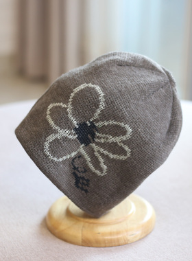 双面可戴花朵字母提花毛线帽子女秋冬天韩版显脸小针织帽男冷帽潮