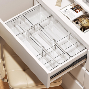 日式伸缩抽屉分隔收纳盒透明化妆品内置隔板餐具整理内衣分格盒子
