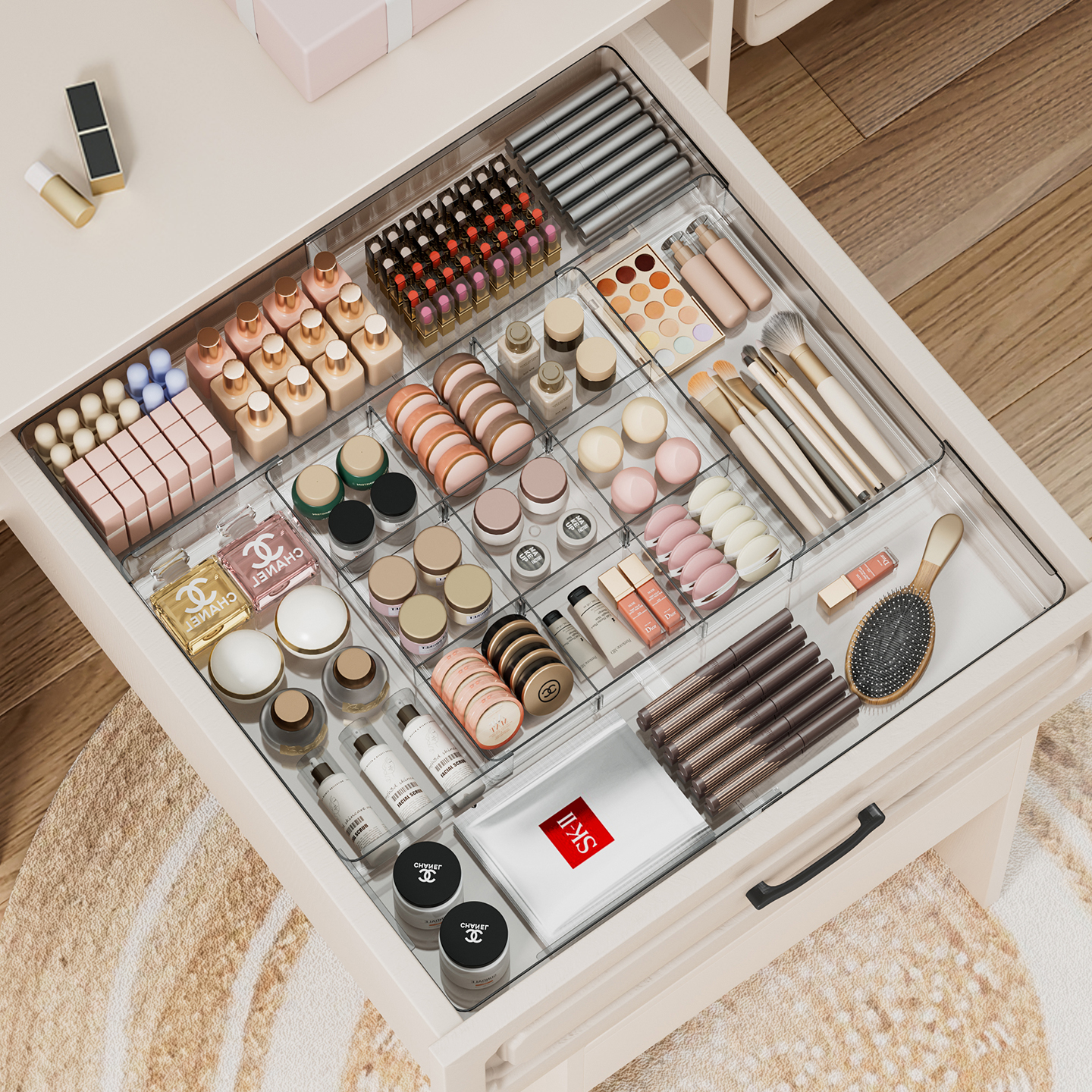 抽屉内置化妆品可伸缩收纳盒