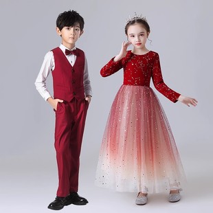 元旦儿童合唱演出服小学生主持人女童舞蹈裙男童朗诵礼服表演服装
