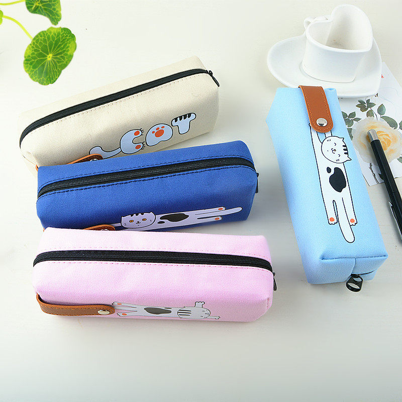 卡通笔袋创意简约铅笔袋韩版小清新猫咪小学生可爱少女心文具盒