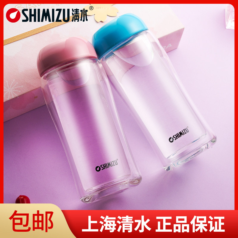 清水双层曲线杯玻璃办公时尚多色图片