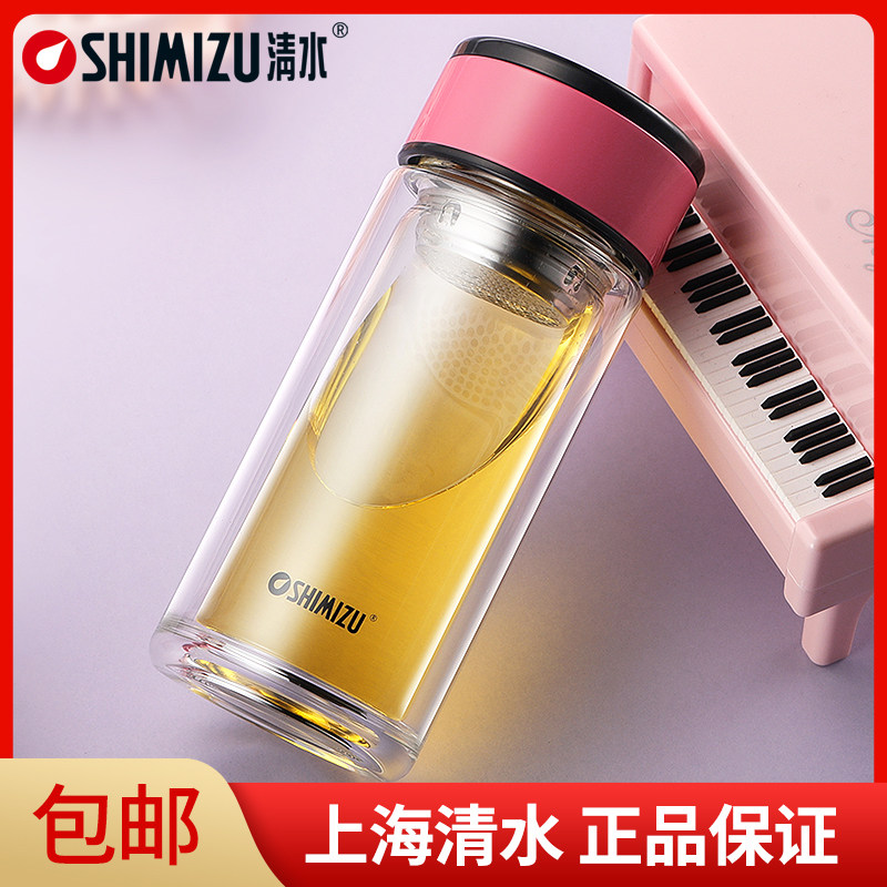 玻璃杯透明清水双层泡茶女士手工图片