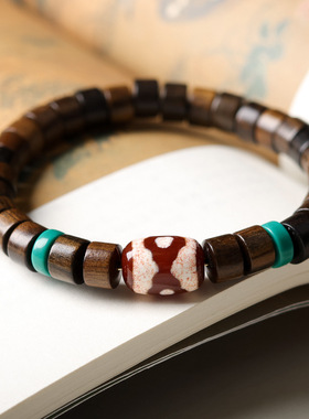 直切药沉香木桶珠手链文玩红肉三眼天珠手串民景区民族风饰品