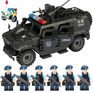 适用于乐高猛士装甲车悍马车香港警察积木特警人仔特种兵拼装玩具