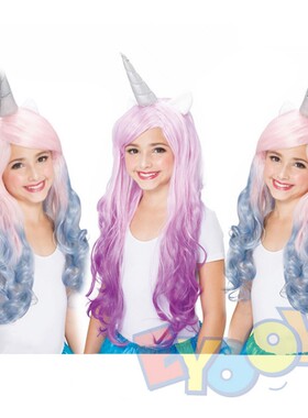 马卡龙长卷发粉紫粉蓝cos假发独角兽宝莉漫展会聚会表演出道具