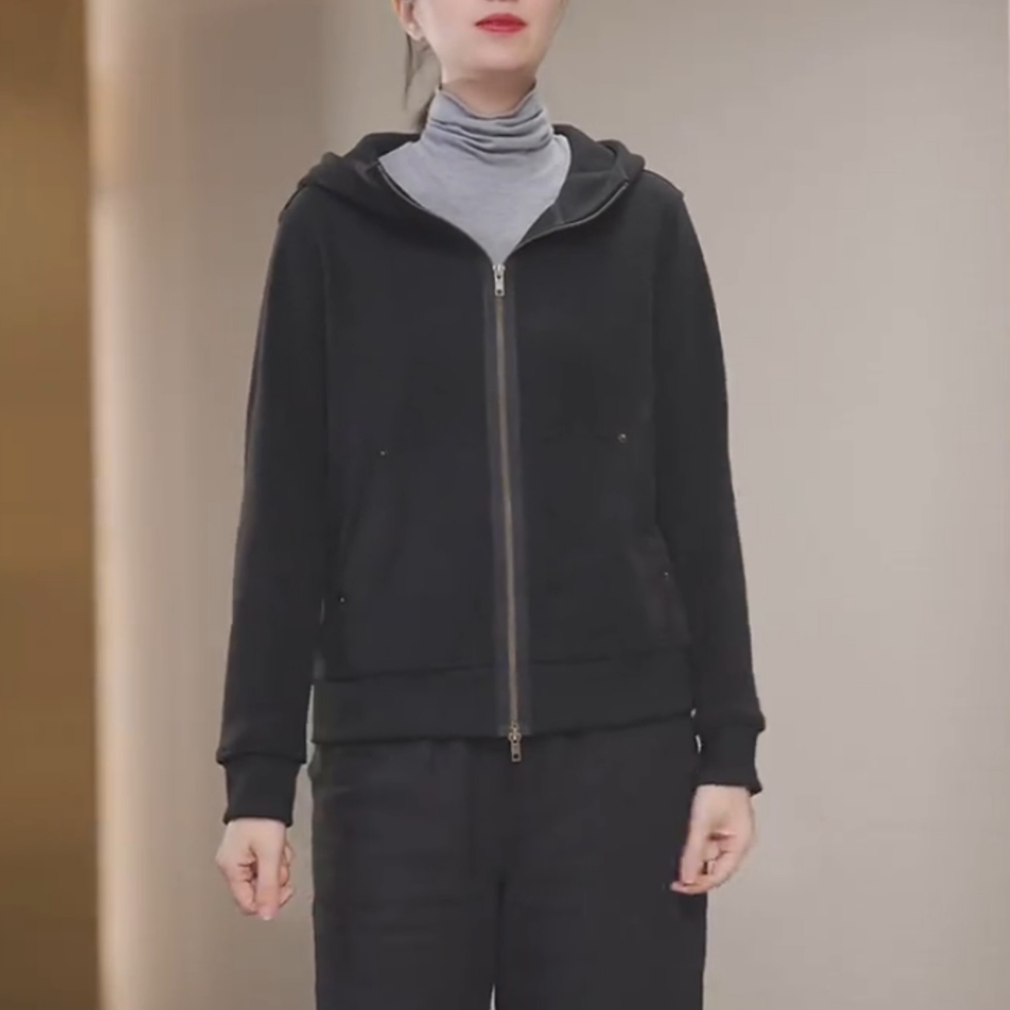 秋冬大码加厚连帽拉链卫衣女