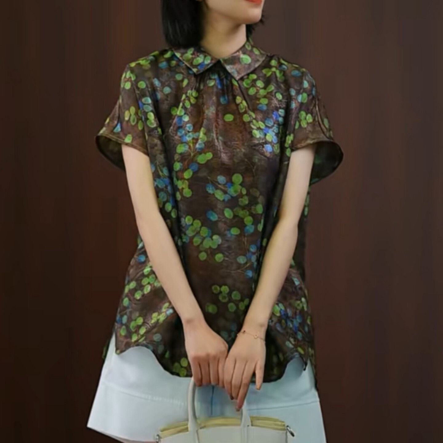 印花短袖衬衫女2026夏季休闲百搭宽松翻领减龄大码胖MM显瘦上衣