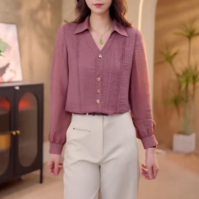 减龄显白长袖衬衫女2025春秋