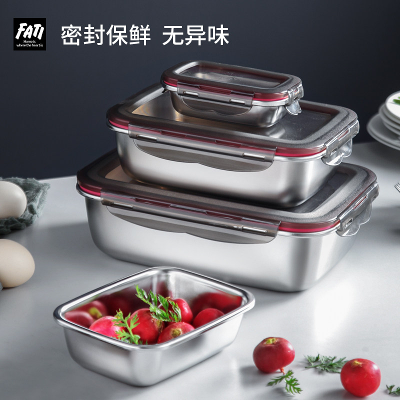 食品级不锈钢带盖保鲜盒图片