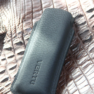 黑色头层油蜡复古牛皮简约 壳熊猫手机外壳原装 适用于VERTU威图手机真皮套Signature总裁签名版 手机保护套