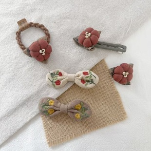 跨境日系小清新南瓜发夹女蝴蝶结手工布艺胸针发夹发绳百搭小饰品