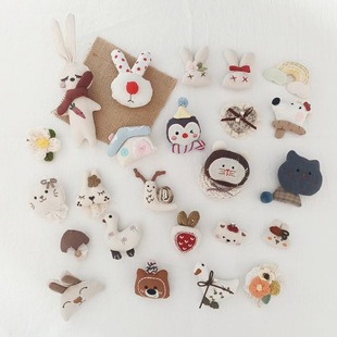 跨境韩版 儿童卡通布艺胸花小动物胸针甜美可爱小熊兔子充棉配饰女