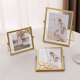 创意北欧相框 饰摆件简约玻璃标本ins相架 轻奢金属铁艺立体几何装
