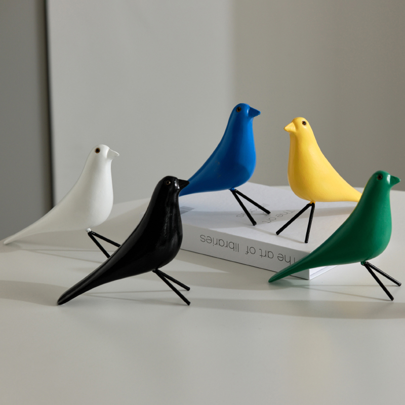 北欧木质小鸟摆件纯手工绘画仿真小鸟客厅摆设家居橱窗柜台装饰品