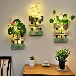 实木壁挂墙面装饰室内客厅墙上吊挂创意水培玻璃花瓶绿萝绿植套装