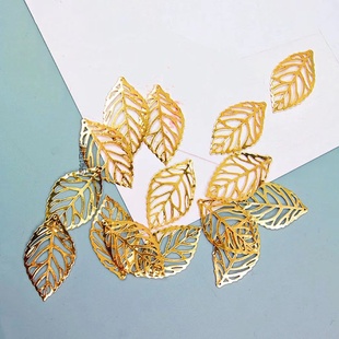 DIY饰品配件手工古风发簪头饰材料金属片镂空榆树叶花片金色叶片