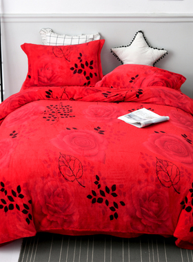 珊瑚绒被套单件大红色情侣200×230法莱绒加厚1.5m毛绒法兰绒被套