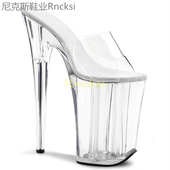 新款 细跟凉鞋 女高跟鞋 2024春夏季 百搭一字透明带高跟鱼嘴防水台鞋