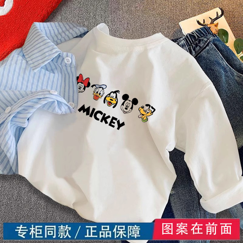 螺纹领~纯棉宽松简约春秋装男女童宝宝打底衫儿童白色长袖T恤童装