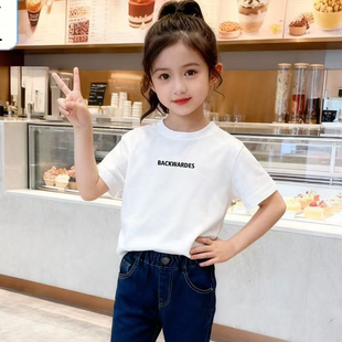 2026年新款a类童装女童短袖夏白色儿童纯棉T恤女孩宝宝宽松上衣潮