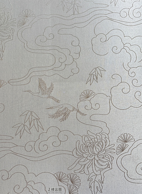 中式云纹仙鹤提花墙壁布 高级彩经丝织大厅卧室浅青灰色无缝壁布