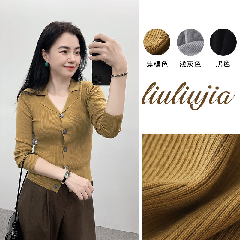 复古气质~纯色POlO衫针织上衣女