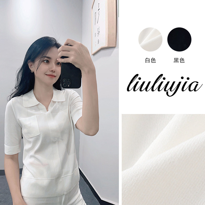 美出新高度!品牌订单通勤清凉真丝夏超薄款短袖POLO领针织衫短袖