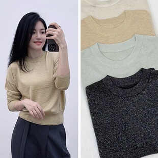 大牌显气质！可盐可甜春秋薄款金丝线羊毛韩版宽松大码女装针织衫