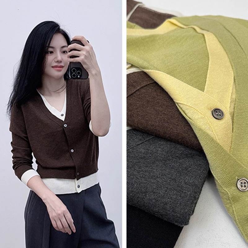 轻奢~纯羊毛软糯假两件开衫毛衣