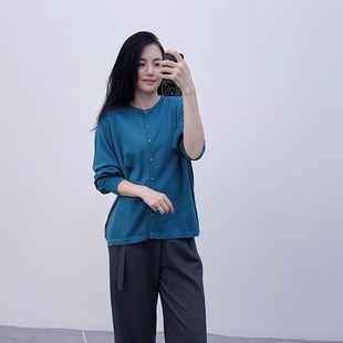 桑蚕丝针织加大码女装！日单宽松52%真丝48%棉春秋圆领开衫外套
