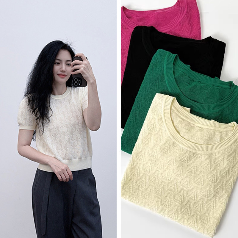 高品~亲肤透气又吸汗天然100莱赛尔天丝重工刺绣春夏圆领针织短袖