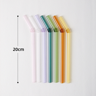 20cm玻璃吸管彩色弯曲马克杯水杯配件替换高硼硅玻璃吸管高颜值