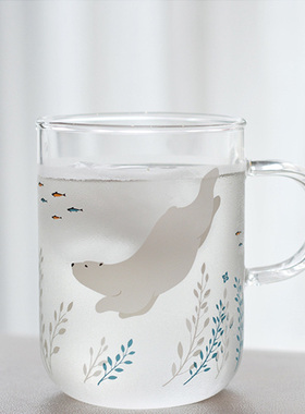 zakka杯子日式玻璃杯带把手带盖耐热家用水杯女可爱简约透明茶杯