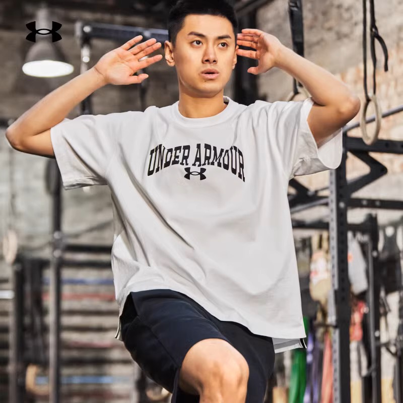 安德玛短袖男女同款2024新款透气休闲圆领针织T恤运动上衣1387994