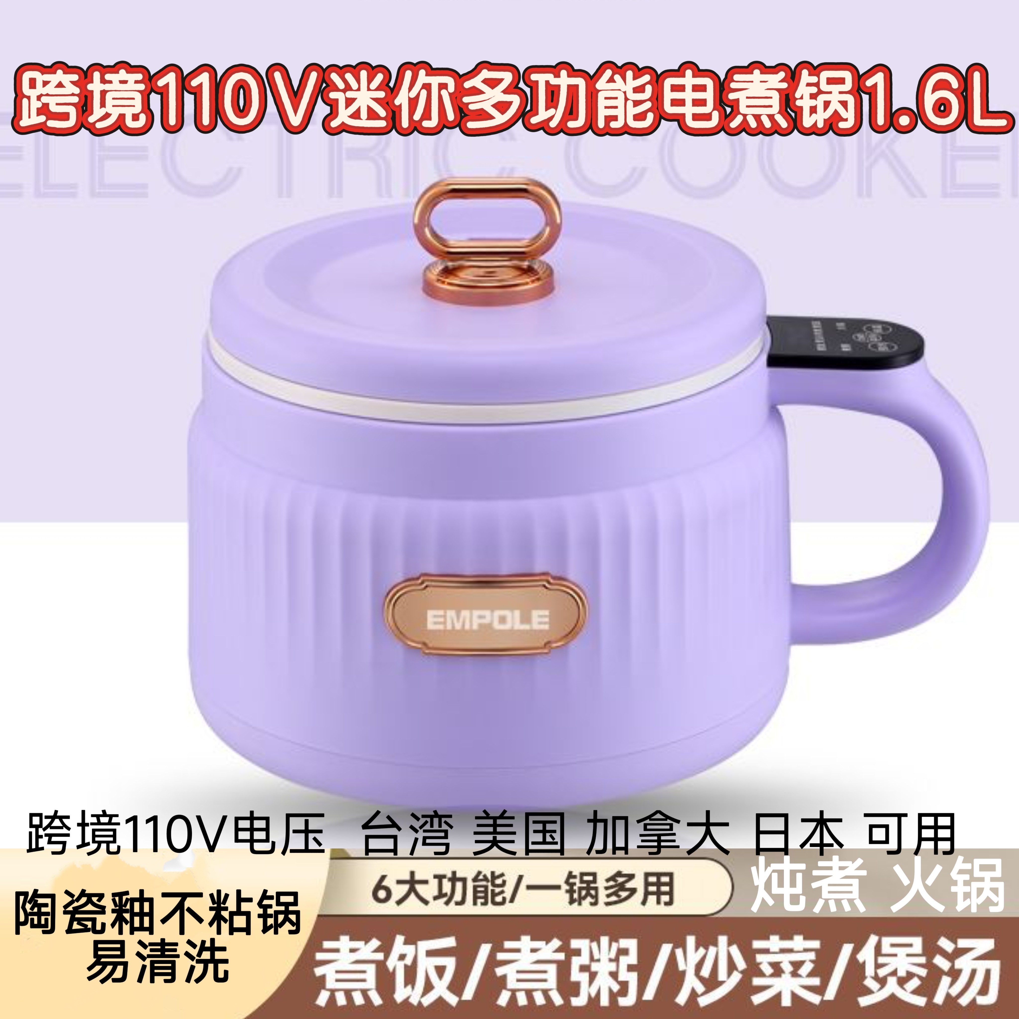 出口跨境110V迷你电饭煲中国台湾美国日本加拿大电煮锅火锅电炖锅