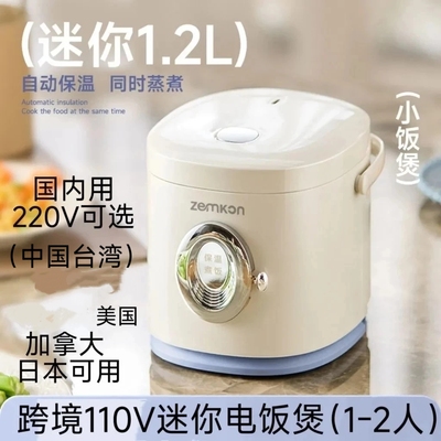 跨境110V迷你电饭煲煮饭煮粥煲汤美国加拿大日本中国台湾1-2人用