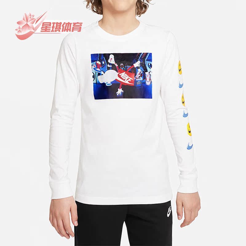 Nike/耐克正品春新款男女大童运动圆领休闲针织长袖T恤DO1837-100