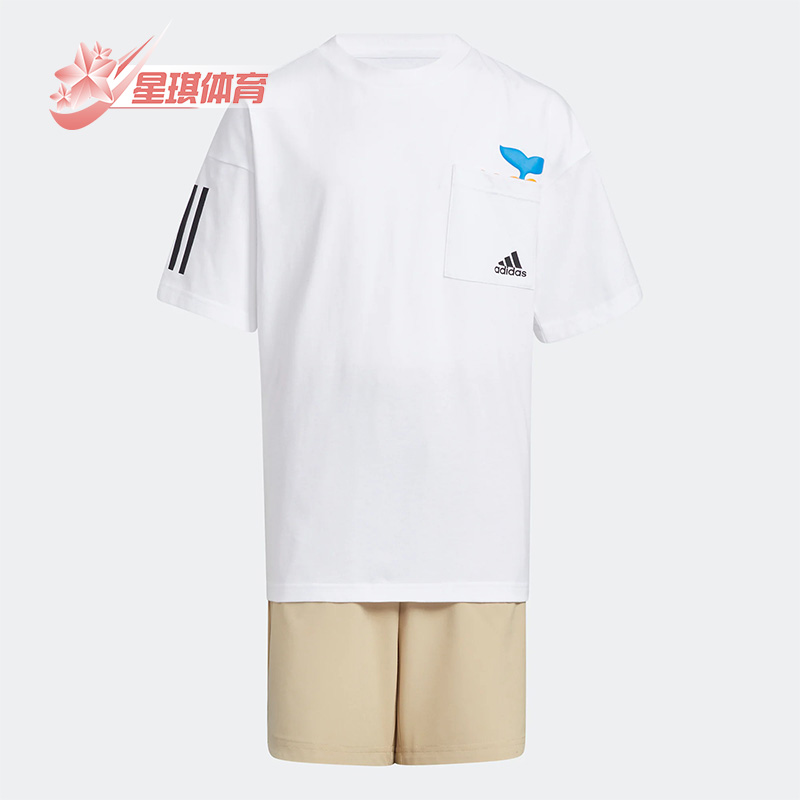 阿迪达斯大童运动短袖短裤套装