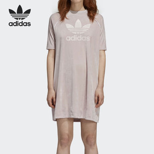 女子休闲长款 Adidas 阿迪达斯正品 三叶草夏新款 T恤DH4715 短袖