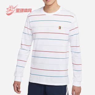 耐克正品 DJ2808 休闲男子时尚 网球T恤 100 运动条纹圆领长袖 Nike