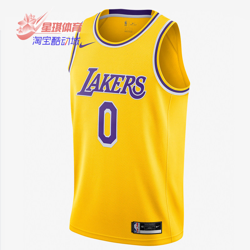 nike耐克  洛杉矶湖人库兹马0号男子sw球迷版球衣 cw3669