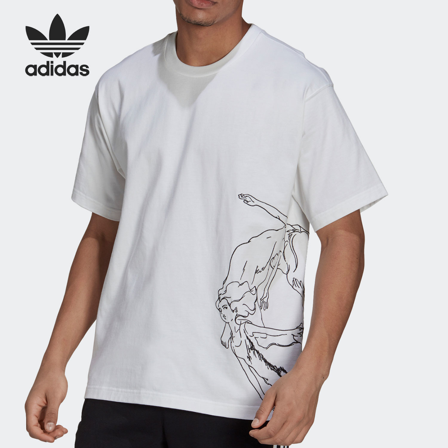 Adidas/阿迪达斯正品 三叶草白描风休闲运动男子短袖T恤HA4695