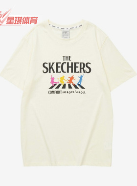 Skechers/斯凯奇正品夏新款针织印花男子运动圆领短袖T恤L122M113