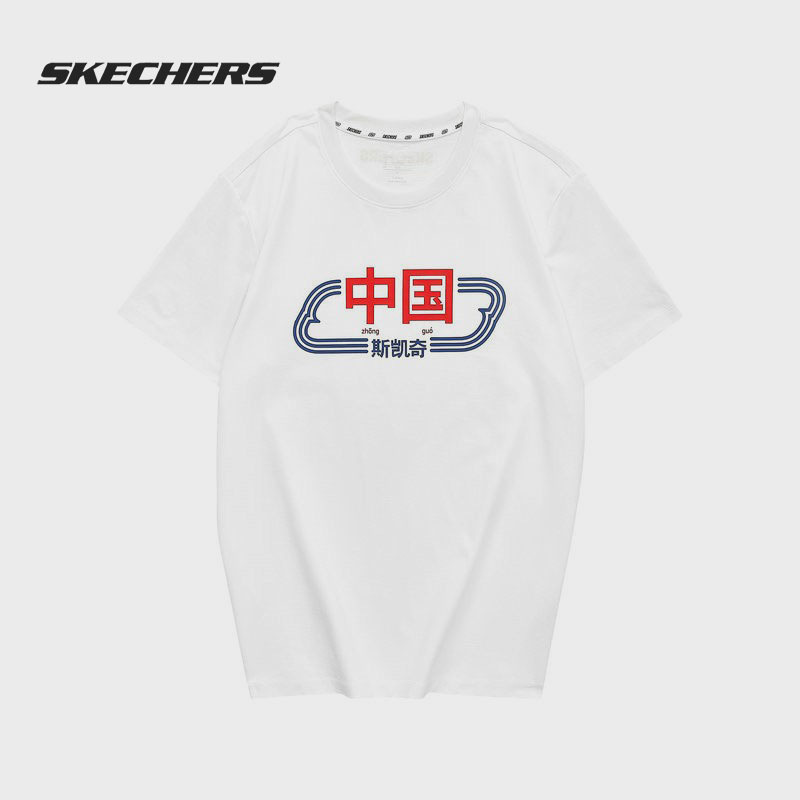 斯凯奇男女印花运动短袖T恤