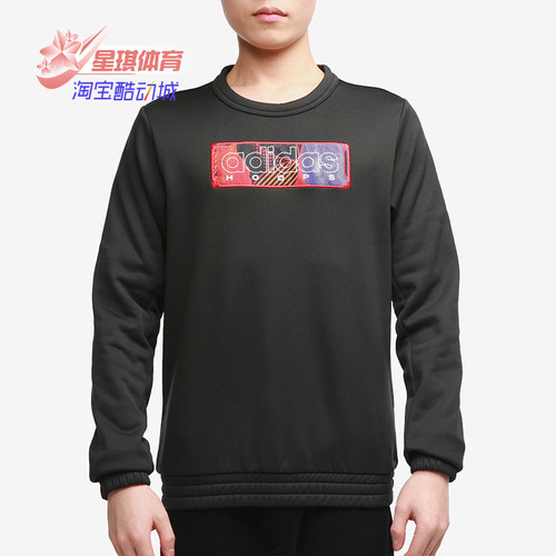 阿迪新年款男休闲印花圆领套头衫